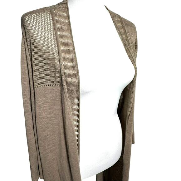 CATHERINES Womens 4X Beige Crochet Short Sleeve Long Cardigan Open Cover Up Boho - Picture 3 of 8